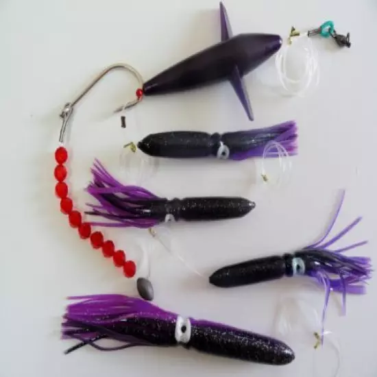 Set of 3 DAISY CHAIN BAIT RIG BULB SQUID & BIRD TUNA MARLIN TROLLING LURE Random