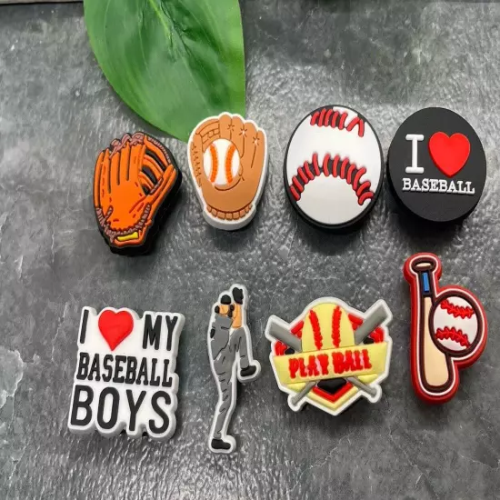 8 PC 1” Cartoon Baseball Shoe Decoration Charms-Clogs Jigs Bubble Slide B1806