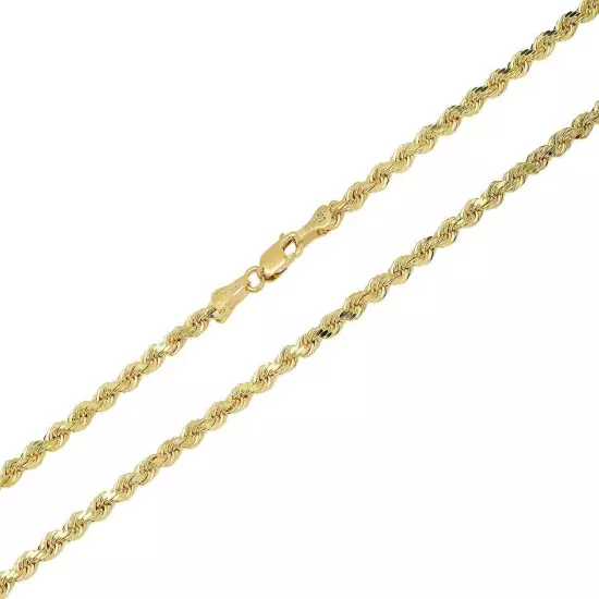 10K Yellow Gold 1mm-5mm Diamond Cut Solid Rope Chain Pendant Necklace 16"- 30"