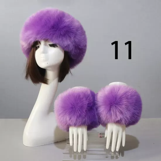 Women Wam Faux Fur Hat Cuff Set Winter Warmer Hat Arm Wrist Sleeve Gloves