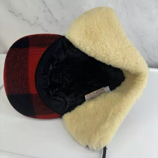 Filson Garmet Trapper Cap Hat L 100% Virgin Wool Mackinaw Buffalo Plaid Retro