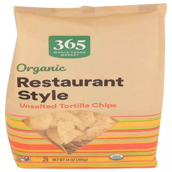 , Organic Restaurant Style White Corn Tortilla Chips Unsalted, 14 Ounce