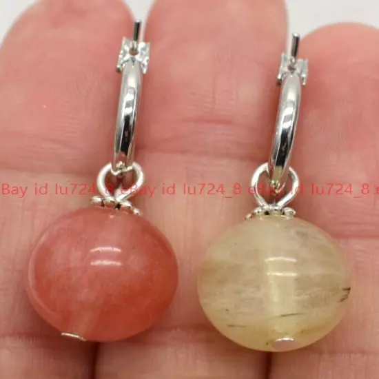 8/10/12mm Natural Multicolor Gemstone Round Beads Silver Leverback Earrings