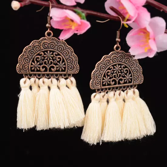 Fashion Women Bohemian Earrings Long Tassel Fringe Drop Dangle Ear Stud Jewelry