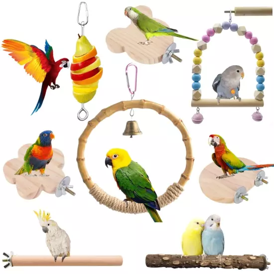 8 PCS Bird Cage Accessories Parakeet Toys Bird Supplies Parrot Perches Swings...