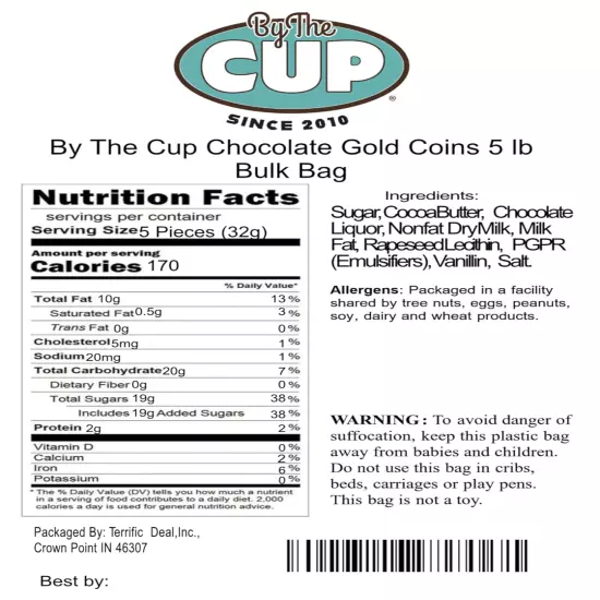 By The Cup Milk Chocolate Gold Coins, 5 lb Bulk Bag, 300 Coins