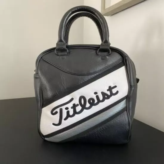 Vintage Titleist Black and White Leather Shag Bag