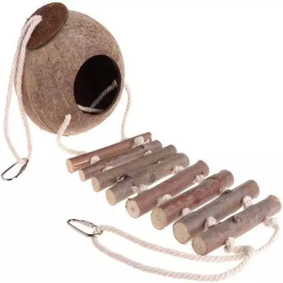 Pet Daily Kit Natural Coconut Shell Bird Nest With Ladder Pet Bird Cage Toys hot