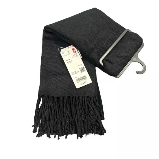 Uniqlo Scarf Unisex OS Black Winter Neck Warmer 71"x20" Solid Acrylic Wool NWT