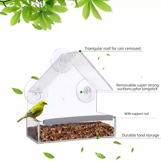 Window Bird Feeder Weatherproof Clear Bird House with Strong Suction Cups