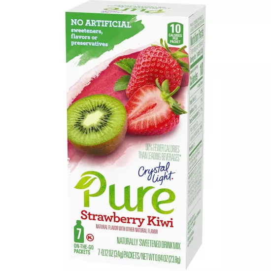 Crystal Light Pure Strawberry Kiwi Drink Mix, 7 On-The-Go Packets