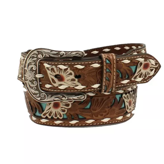 Ariat Ladies Floral Leather Turquoise Underlay Belt A1533102