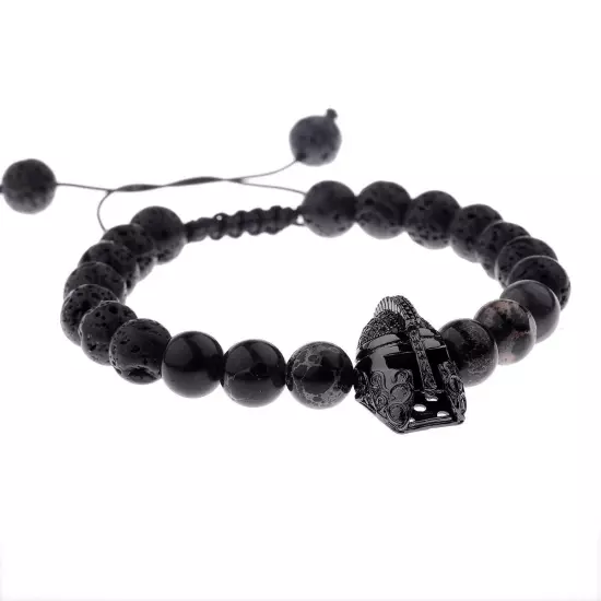 Charm Men Spartan Helmet Warrior Bracelet Natural Lava Stone Ajustable Bracelets