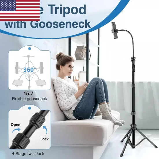 88" Tripod for Iphone, Phone Tripod with Gooseneck and Remote, Portable Cell Ph