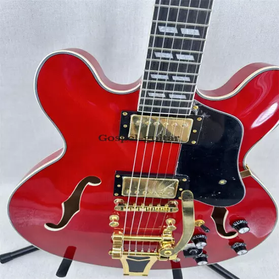 Custom Semi Hollow 335 Red Electric Guitar 2H Pickups Gold Part Black Pickguard