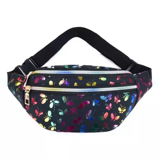 Butterfly Printed Waist Bag Women Fanny Pack Colorful Girls Bum Bag Travel Kids