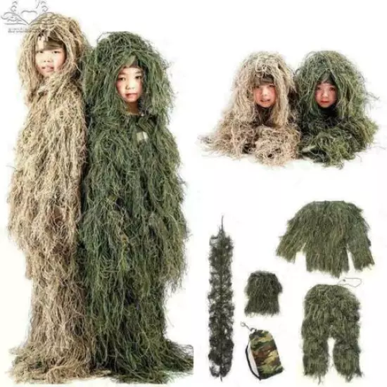 Kids Children Woodland Tactical Uniform Army Clothing Ghillie Suit Geely NWLF