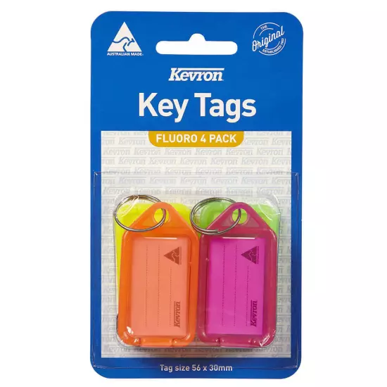 Kevron Key Tags 4pk 56x30mm Durable Easy Opening Clicktags Transparent Plastic