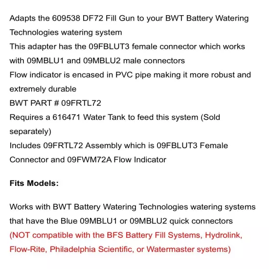 EZGO DF72 Front End Replacement Water Battery Filling System Gun Component