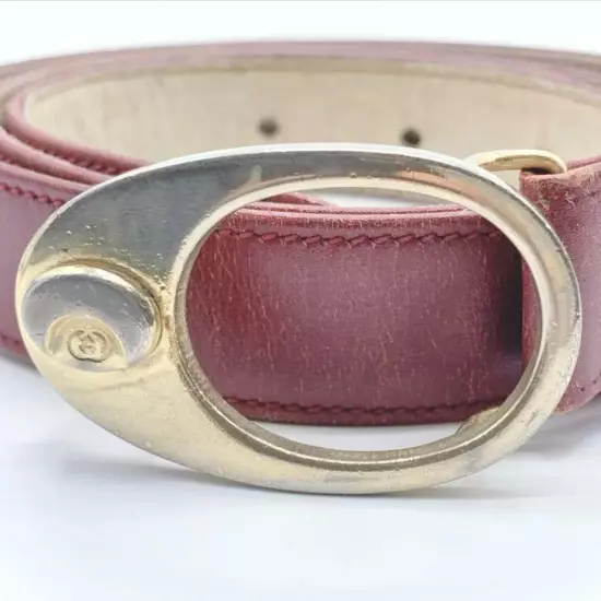 Gucci Belt Leather Bordeaux Gold 3 Holes Women Narrow 80/32 USED