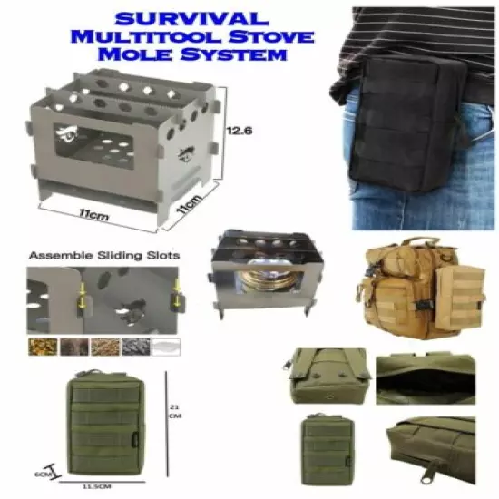 Large Compact Dual Fuel Stove Set Mole Pouch Camping Hiking Fishing Hunting