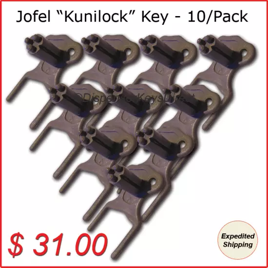 Jofel "Kunilock" Key for Paper Towel, Toilet Tissue & Soap Dispensers - (10/pk.)