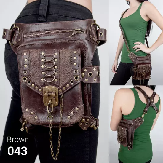 Rock PU Leather Shoulder Motorcycle Skull Bag Waist Pack Bag Handbag Leg Purse