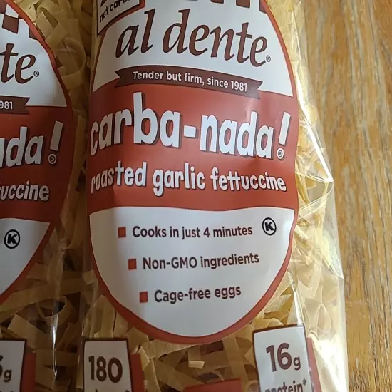 3 Bags Al Dente Pasta Carba-Nada Roasted Garlic Fettucine 10 oz Low Carb Noodles