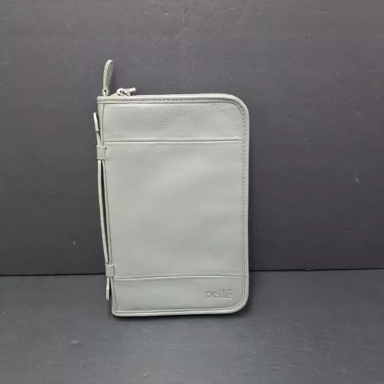 Pelle Tall Wallet RFID Checkbook Card Holder Genuine Leather Light Gray Unisex