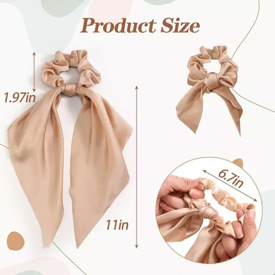 Scrunchie Long Scarf Satin Hair Bow Ponytail Elastic Hairband Rope Ribbon Ties