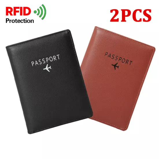 2Pcs Slim Leather Travel Passport Wallet RFID Blocking ID Card Case Cover