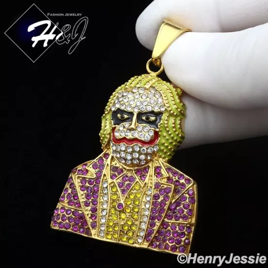 MEN's Stainless Steel Icy Bling CZ Gold Plated Hip Hop Joker Pendant*GP139