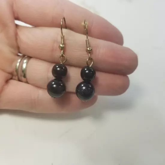 Graduated Black Bead Earrings Pierced Gold Tone Classic Career Cosplay LARP