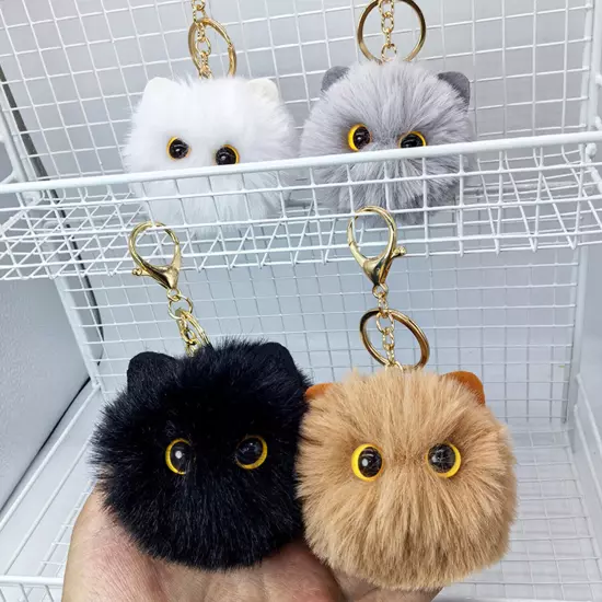 1Pc Fashion Ornaments Plush Keychain Schoolbag Pendant Cat Ball Black Cute