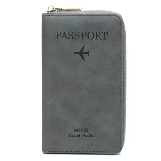 RFID Leather Travel Passport Case Cover Zipper Wallet Card Holder with Wristband