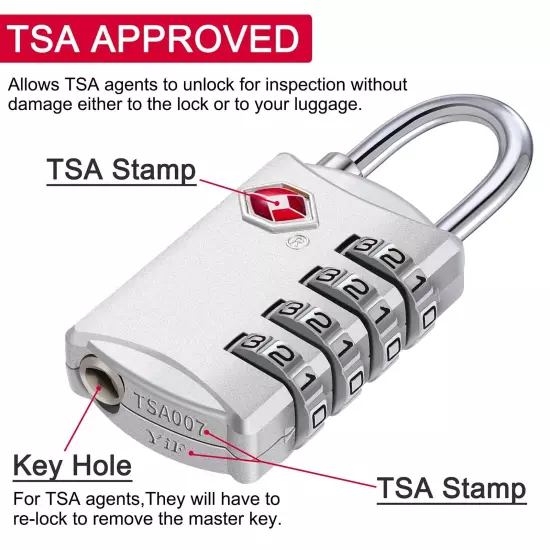 TSA Approved Locks, Luggage Lock, 4 Digit Combination Lock for Suitcase, Back...