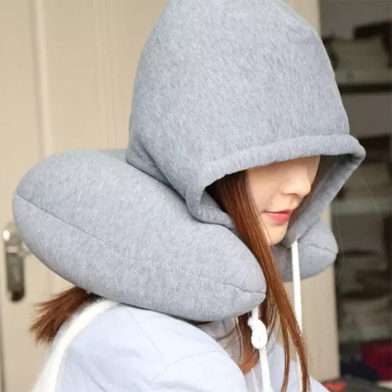 U-Shaped Hooded Neck Pillow w/ Hoodie Cover