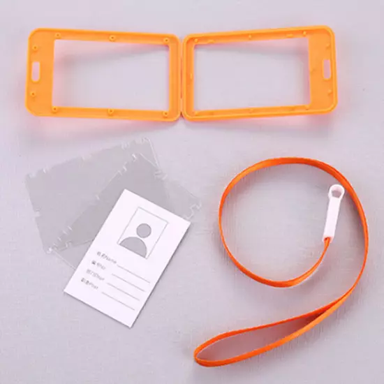 Double-Sided Plastic ID Card Holder Work Badge Wallet Neck Strap Lanyard❥