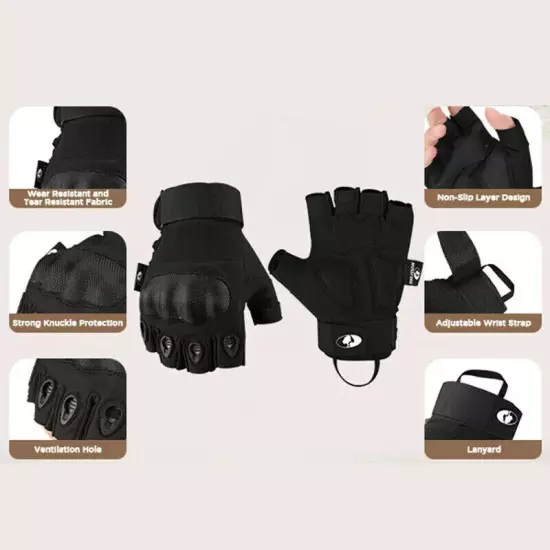 Fingerless Tactical Gloves Hunting Gloves Combat Gloves w/Hard Knuckle