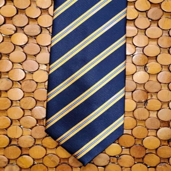 Creazioni Tucci Firenze Tie 100% Silk Blues And Yellow Striped Made in Italy EUC