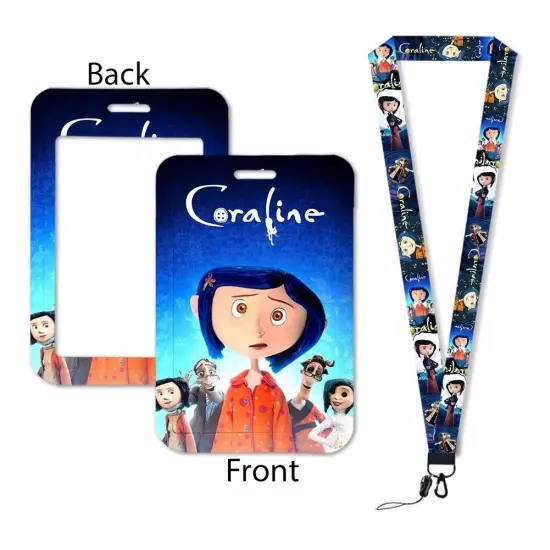 Coraline Movie Themed Lanyard ID Card Holder Keychain Neck Strap - Ship from US