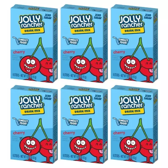 Jolly Rancher SINGLES TO GO Cherry 6 boxes with 6 packets each - 36 total ser...