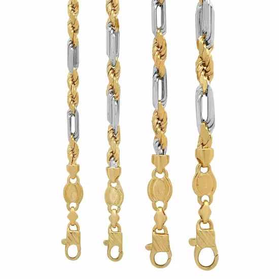 14k Yellow Gold Two Tone Figarope Chain Necklace 3mm-5.6mm Men Women Sz 18"-30"