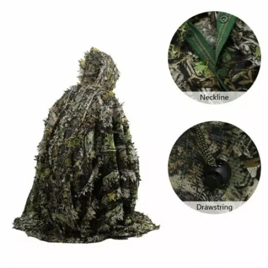 3D Leafy Leaves Clothing Jungle Woodland Sniper Hunting Camo Poncho Cloak