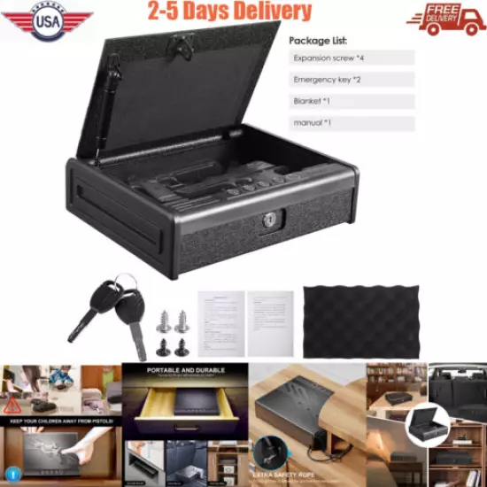 Biometric Gun Pistol Safe Metal Steel Box Case Firearm Secure LED Fingerprint