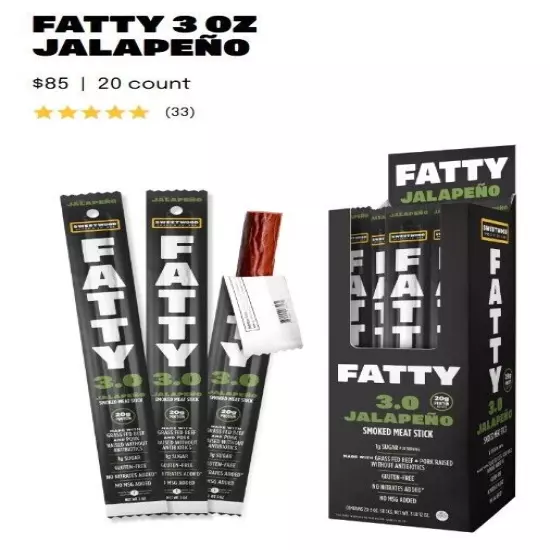 40 FATTY 3.0 OZ Original Smoked Meat Sticks 20 Original 20 Jalapeno BB 12/03/24