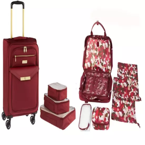 Samantha Brown Luggage 22" Upright Spinner Travel Packing Cubes Burgundy