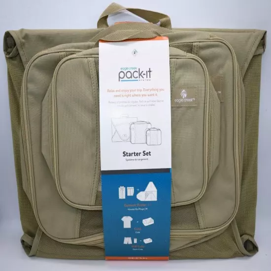 EAGLE CREEK PACK-IT STARTER SET WITH GARMENT FOLDER, 1 CUBE & 1/2 CUBE IN TAN