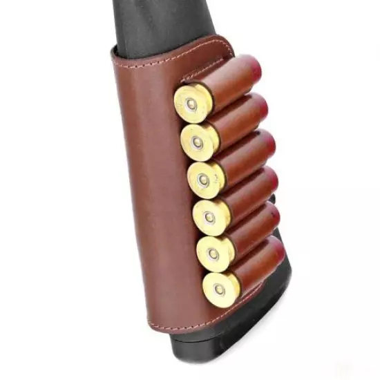 Leather Shotgun Cartridge Buttstock Shell Holder Rifle Carrier 6 Round 12GA New