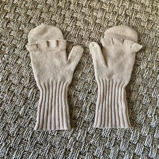 NWT J.CREW Ribbed Cashmere Blend Convertible Gloves Glittens Tan One Size